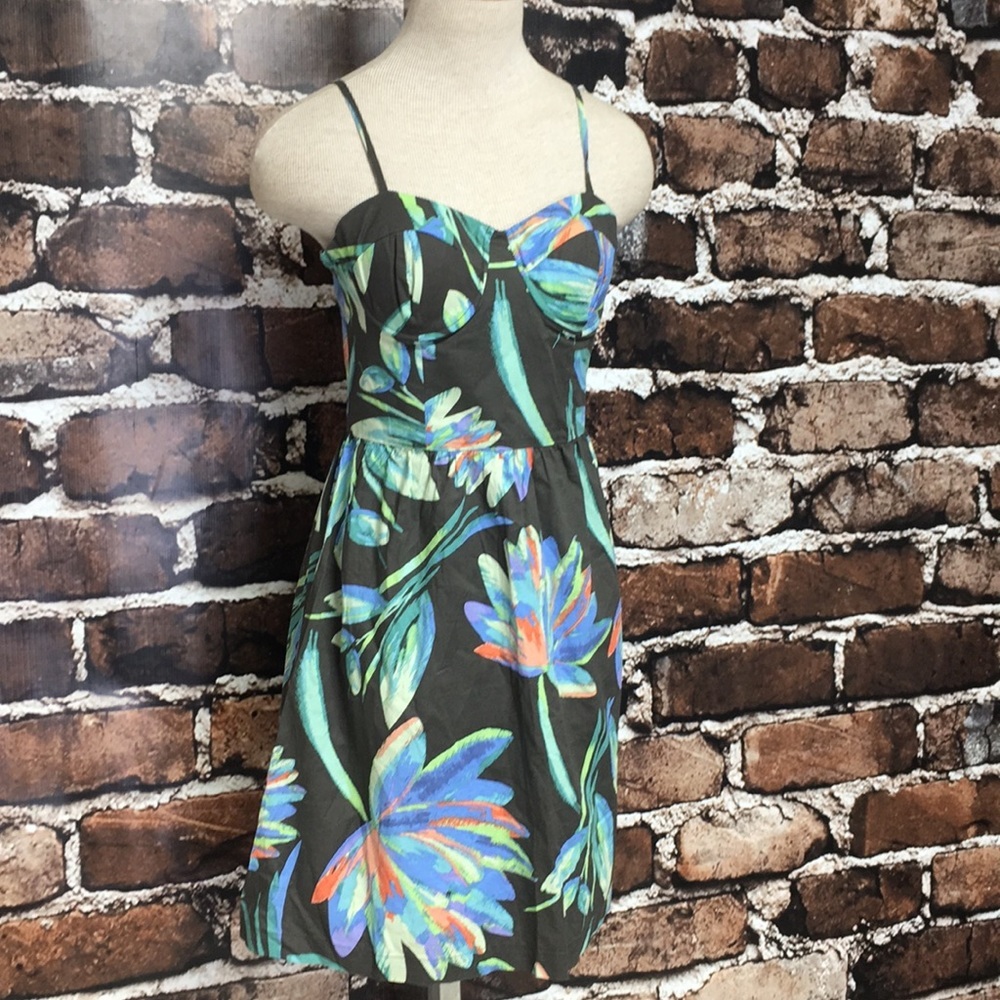 Lauren Conrad Dress 4 Sleeveless Floral Blue Green Purple Skinny Straps CUTE